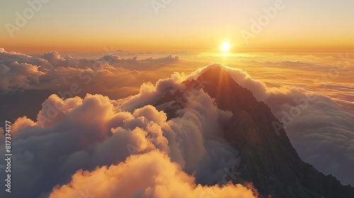 view of mountain peaks with clouds is amazing at sunset