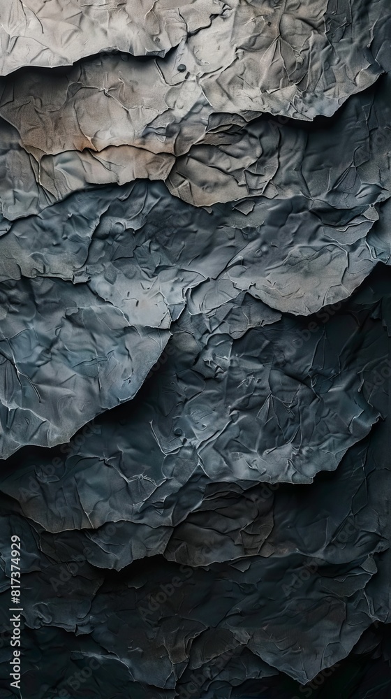 A black and white image of a crumpled rock.