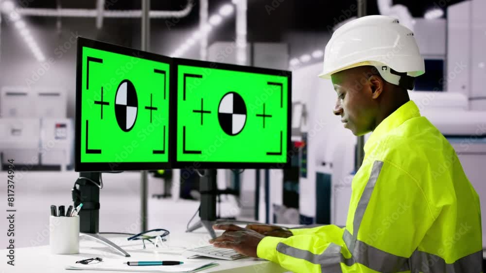 Engineer Using PC Monitor With Green Screen Engineer Using PC Monitor With Green Screen