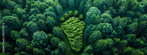 a photo from above the forest capturing the shape of a CO2 footprint in the trees