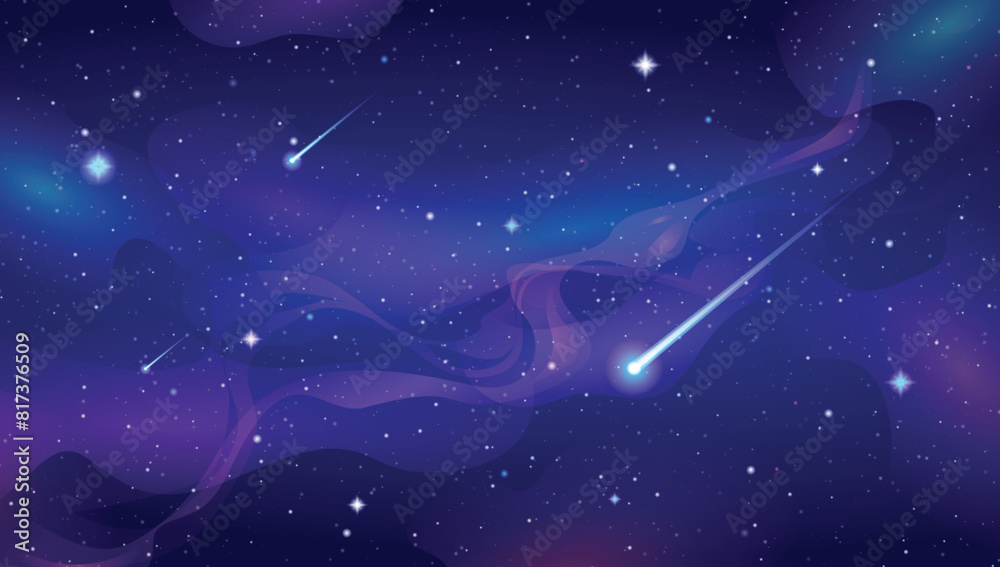 Naklejka premium Space background with nebula, comet and stars. Space galaxy panorama. Vector illustration