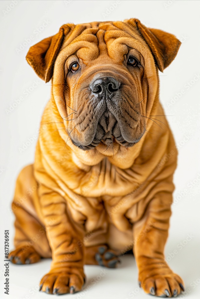 A brown dog sitting on a white background. A brown dog sitting on a white background.