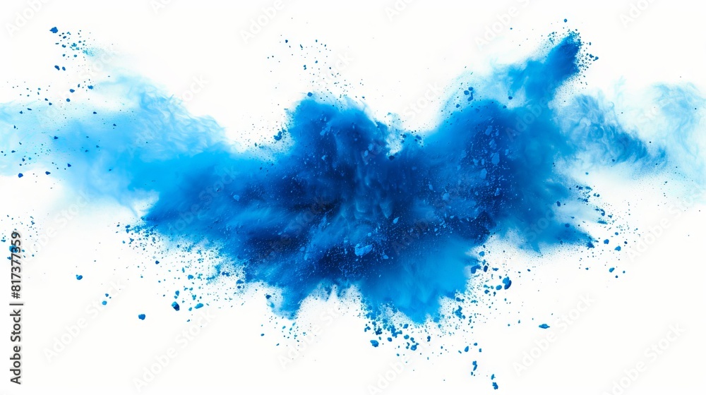 A blue powder explosion on a white background. A blue powder explosion on a white background.