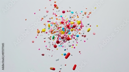 Colorful pills on a white background for healthcare or medical designs