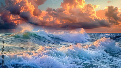 Beach sunset with beautiful waves