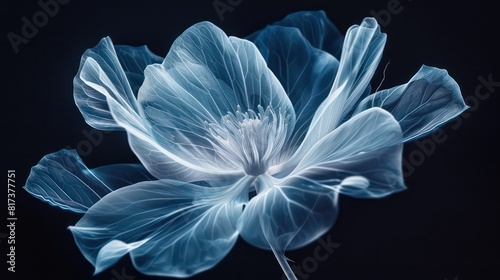 Elegant x-ray image of a blooming flower in blue tones