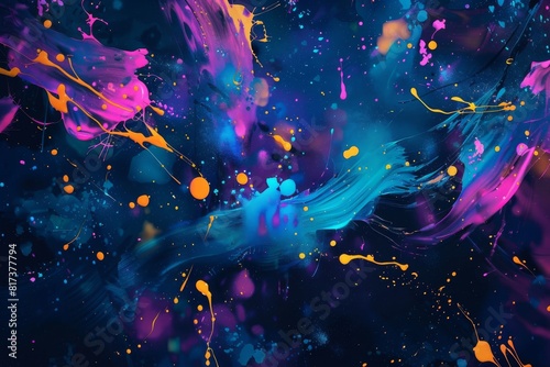 Abstract art with colorful paints on black background.