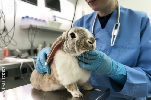 pet rabbit getting annual check-up at animal hospital