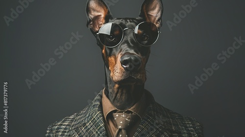 Dog Bos. A charismatic Doberman dog posing as a boss © Koplexs-Stock
