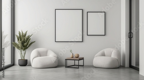 wooden frame mockup on white wall. Poster mockup. minimal frame. Vertical wooden frame mock up.