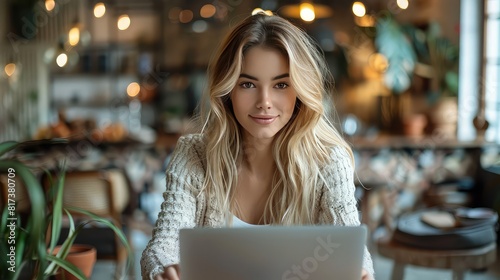 Businesswoman working late at office desk with laptop