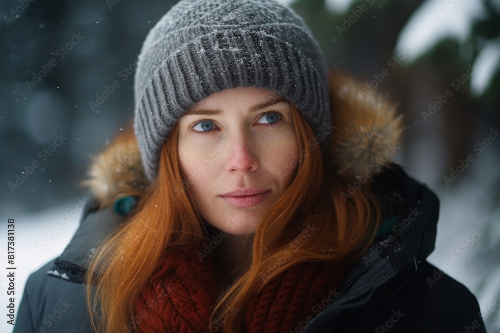 Portrait of a Serious Woman Standing Outside in Her Winter Clothes Portrait of a Serious Woman Standing Outside in Her Winter Clothes