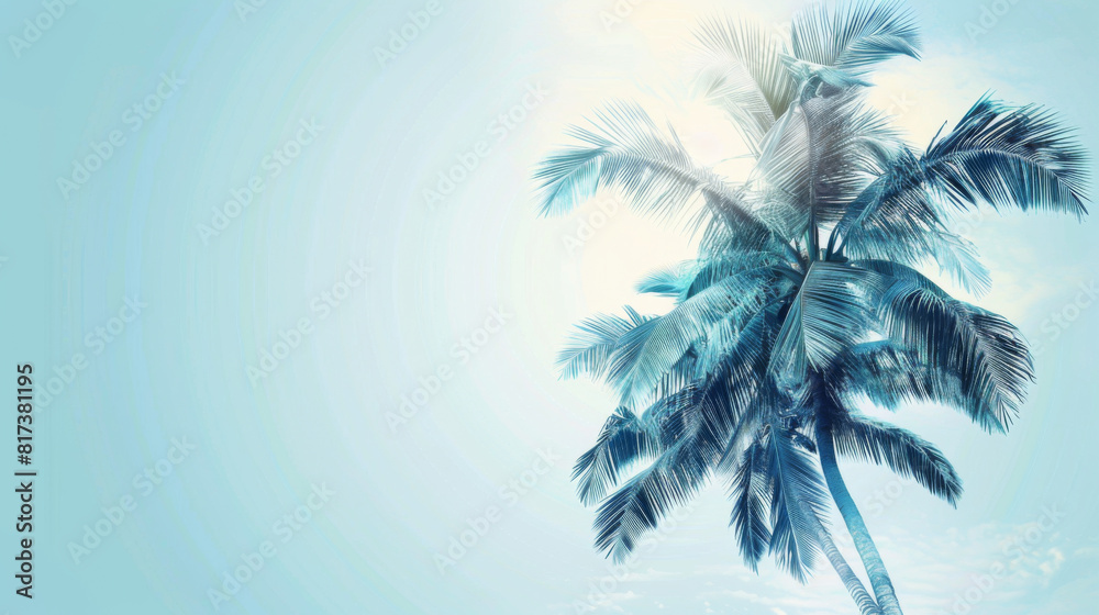 Fototapeta premium A single palm tree against a clear blue sky, depicting a calm tropical scene.
