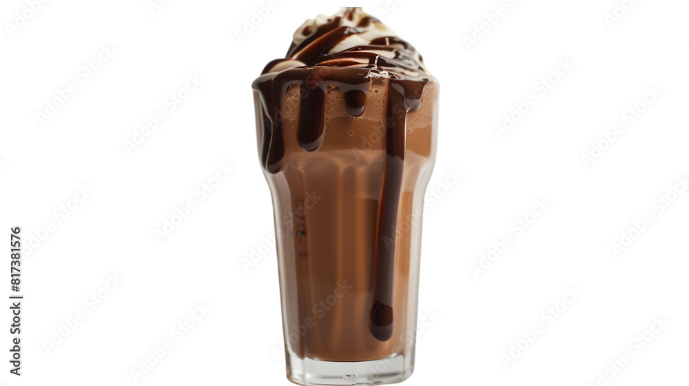 An elegant image of a chocolate shake with a swirl of chocolate syrup, served in a stylish tall glass,, transparent background An elegant image of a chocolate shake with a swirl of chocolate syrup, served in a stylish tall glass,, transparent background