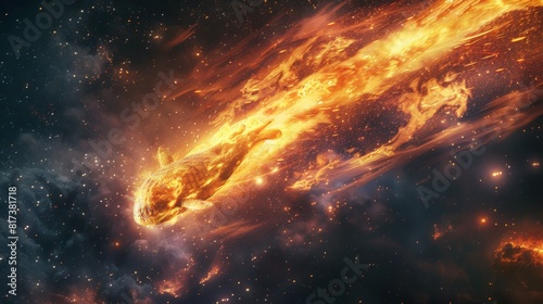 Fire chicken flying through space for mystical or futuristic designs © Yusif