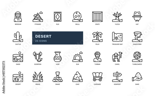 desert dune nature landscape detailed outline icon set