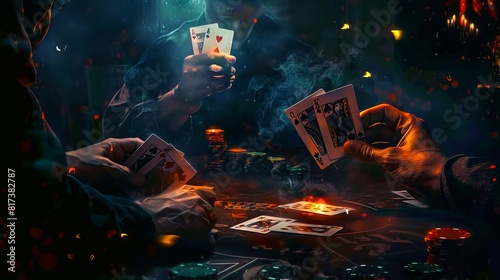 A man playing poker with cards and chips. © VISUAL BACKGROUND