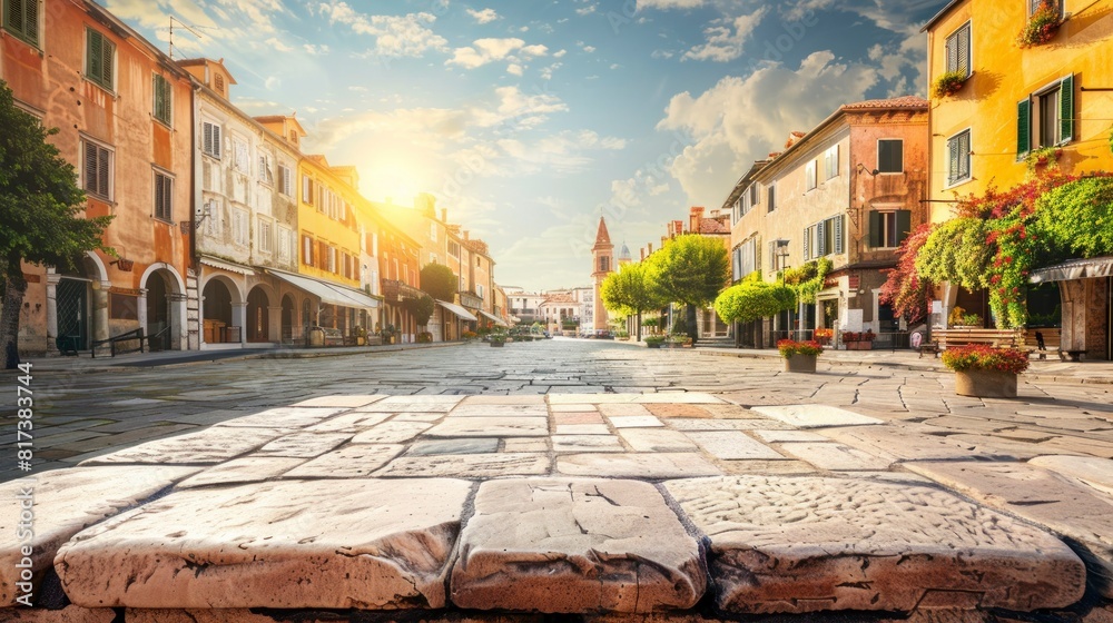 Fototapeta premium Beautiful sunrise of a colonial-style town in Europe in high resolution and high quality. travel concept