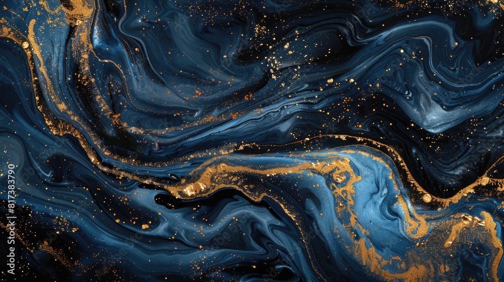 A blue and gold swirl pattern with gold specks. The blue and gold colors create a sense of depth and movement A blue and gold swirl pattern with gold specks. The blue and gold colors create a sense of depth and movement