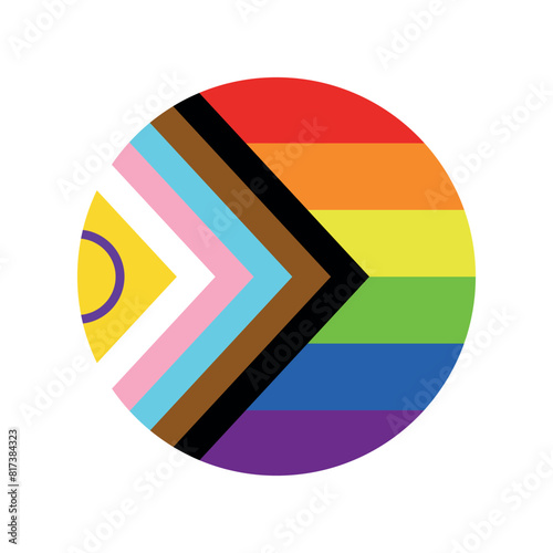 Intersex-inclusive Progress Pride Flag round icon, LGBTQIA circle symbol, vector illustration