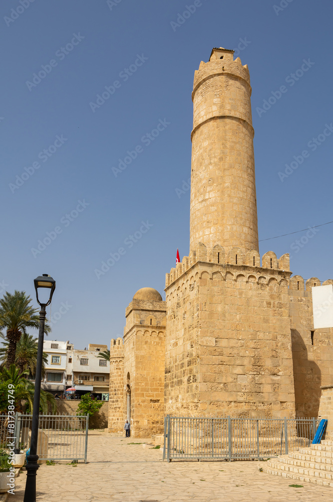 Side view of medieval medina in Sousse and Great Mosque, Tunisia, Africa