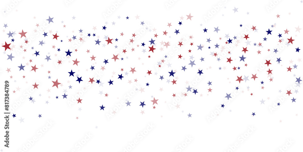 USA flag stars background, red and blue stars confetti horizontal border