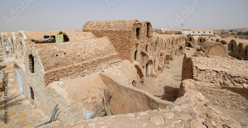 Ghorfa storage graneries of the traditional Berber mud brick fortified Ksar of Hedada or Hadada  near Tetouin  Tunisia