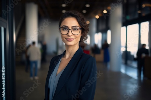 Portrait of happy businesswoman in office. Confident female professional is smiling at workplace. Beautiful executive is in formals