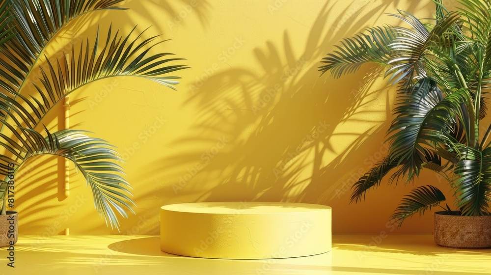 A yellow wall with a shadow of a palm tree on it A yellow wall with a shadow of a palm tree on it