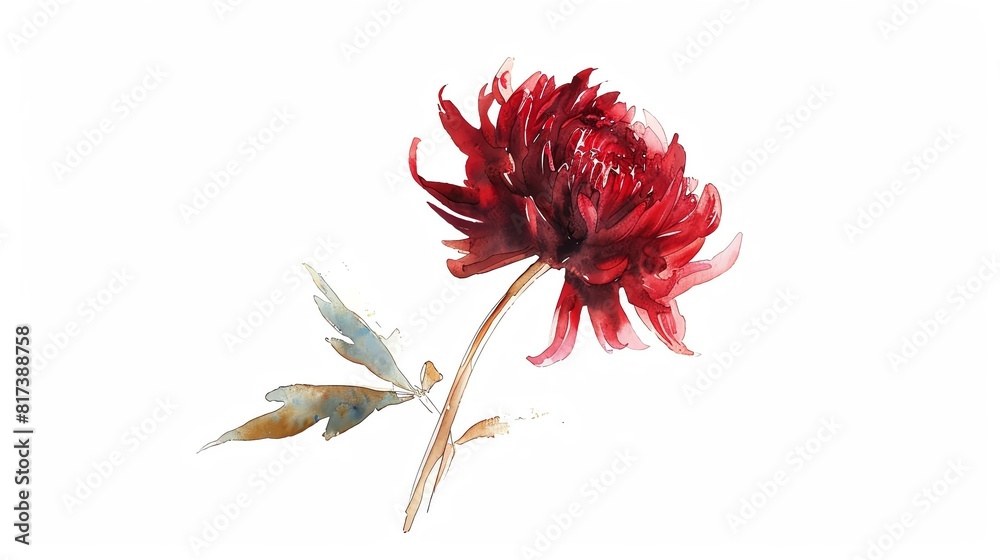 A detailed watercolor illustration of a single anemone flower in deep blue, set against a white backdrop A detailed watercolor illustration of a single anemone flower in deep blue, set against a white backdrop