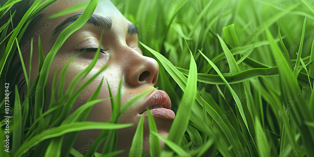 Asthma inhalers: An athlete practices their sport, breathing easily through thick, green grass.. close up Asthma inhalers: An athlete practices their sport, breathing easily through thick, green grass.. close up