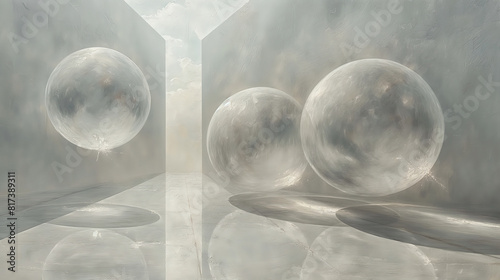 Wallpaper with three ball flying towards the skylight.