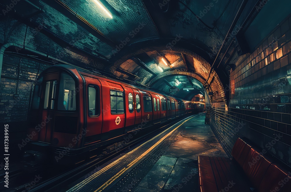 Fototapeta premium Subway Train Station, Generative AI