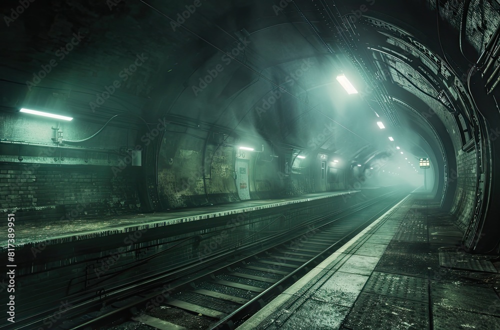 Fototapeta premium Subway Train Station, Generative AI