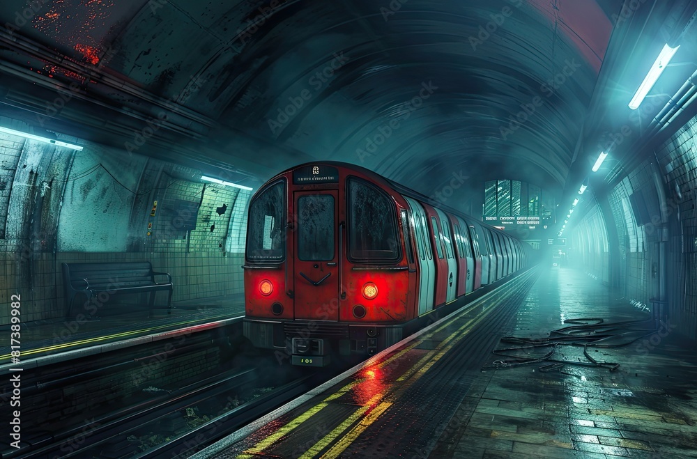 Naklejka premium Subway Train Station, Generative AI