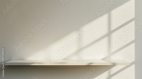 Wallpaper Mural Focus on a white deep shelf against a white interior wall, subtly highlighted by beige light shadows.
 Torontodigital.ca