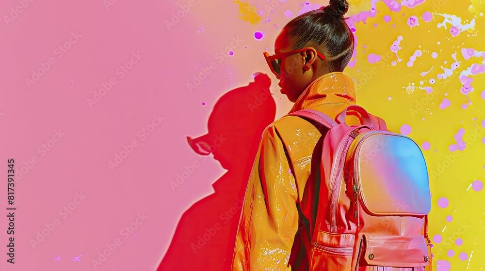 Fototapeta premium Exciting back-to-school theme featuring vivid primary hues and dynamic patterns, perfect for lively school reopening promotions.