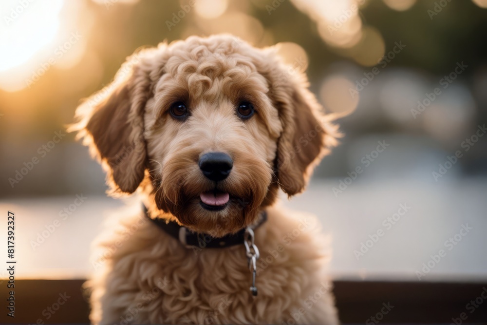 'golden portrait doodle miniature dog expression cute puppy curious listening outdoors park sitting bewildered1 animal no people pet friendly brown closeup'