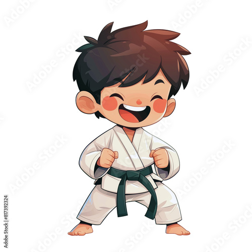 Happy cute boy training karate