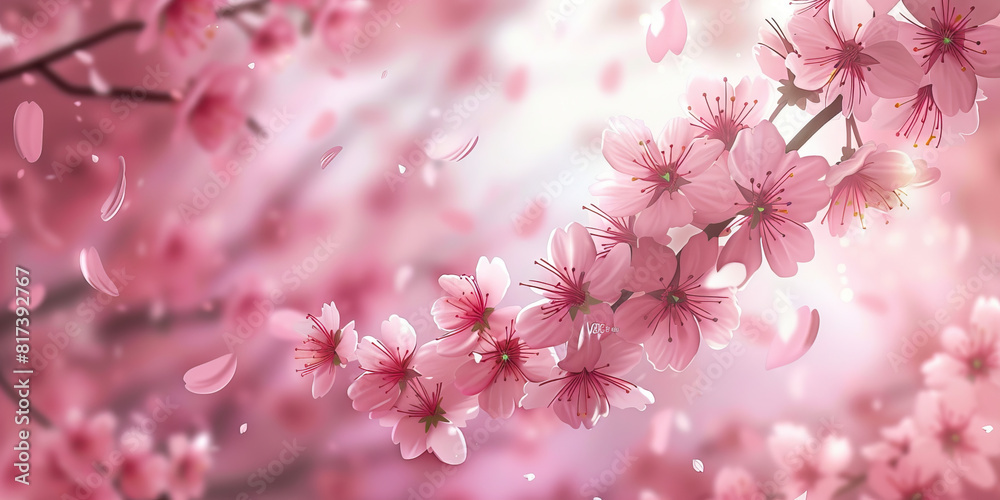 Soft Pink Blossom: A branch heavy with cherry blossoms, petals fluttering gently in the breeze Soft Pink Blossom: A branch heavy with cherry blossoms, petals fluttering gently in the breeze
