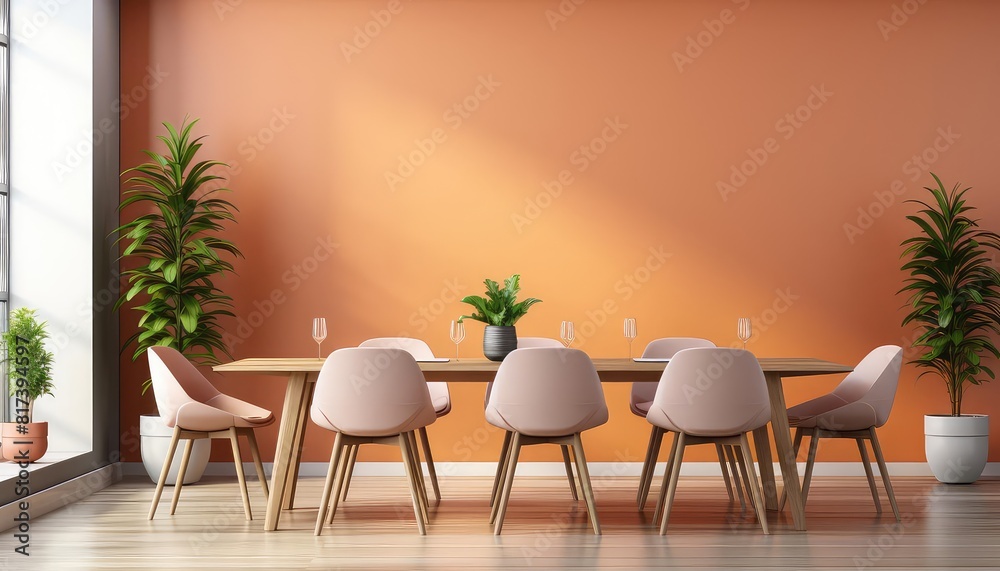 Dining Room background flat design side view minimalist Scandinavian theme 3D render vivid Dining Room background flat design side view minimalist Scandinavian theme 3D render vivid