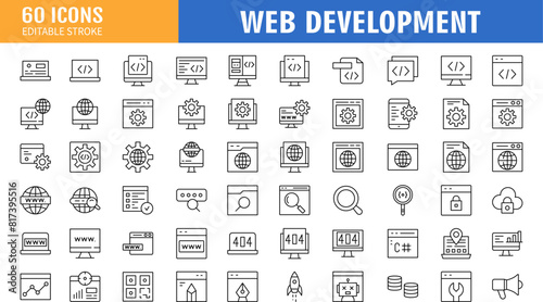 Set of web development icons. Simple line art style icons pack. Vector illustration