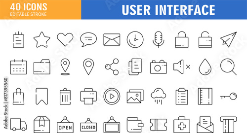 User Interface icon set. Editable stroke. Vector illustration