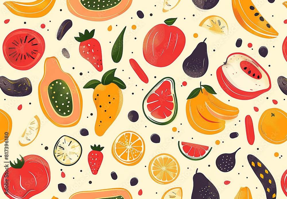 Photo of exotic fruit vector flat lay seamless pattern collection Photo of exotic fruit vector flat lay seamless pattern collection