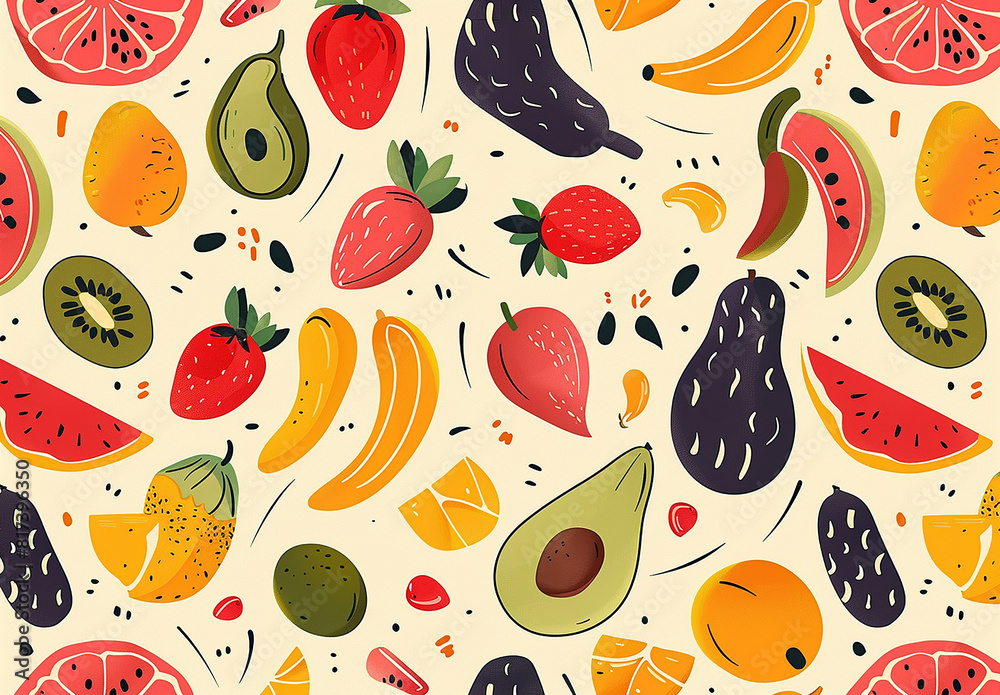 Photo of exotic fruit vector flat lay seamless pattern collection Photo of exotic fruit vector flat lay seamless pattern collection