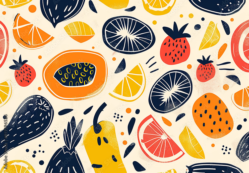 Photo of exotic fruit vector flat lay seamless pattern collection Photo of exotic fruit vector flat lay seamless pattern collection