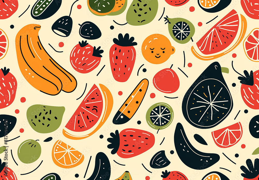 Photo of exotic fruit vector flat lay seamless pattern collection Photo of exotic fruit vector flat lay seamless pattern collection
