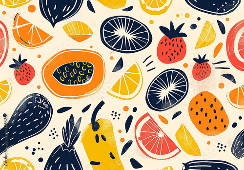 Photo of exotic fruit vector flat lay seamless pattern collection