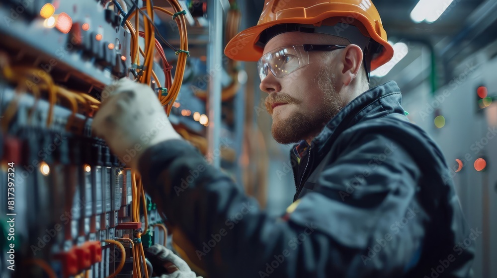 electrician working in switchboard with electrical connection cables copy space industrial maintenance digital photography electrician working in switchboard with electrical connection cables copy space industrial maintenance digital photography
