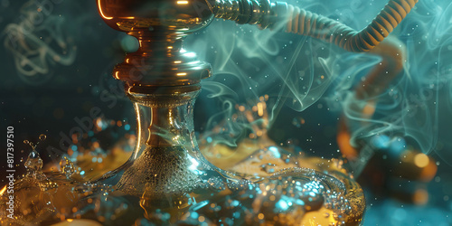 A Hookah water chamber bubbles softly flavorful smoky. Hose. photo
